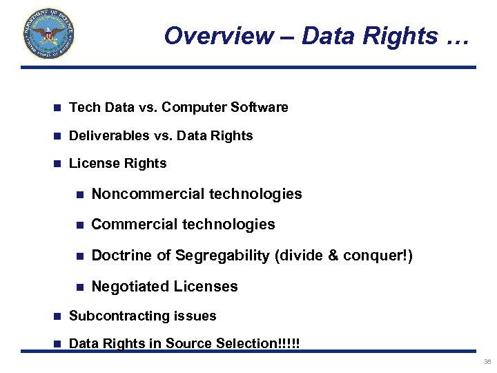 Overview – Data Rights … n Tech Data vs. Computer Software n Deliverables vs.