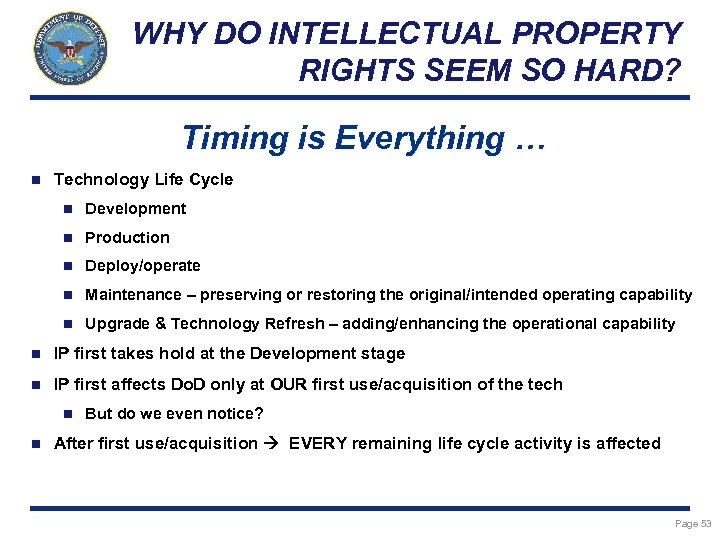 WHY DO INTELLECTUAL PROPERTY RIGHTS SEEM SO HARD? Timing is Everything … n Technology