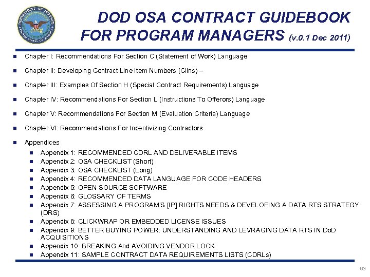 DOD OSA CONTRACT GUIDEBOOK FOR PROGRAM MANAGERS (v. 0. 1 Dec 2011) n Chapter