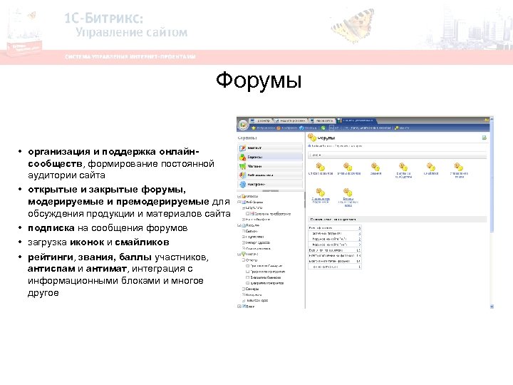Форумы • организация и поддержка онлайнсообществ, формирование постоянной аудитории сайта • открытые и закрытые