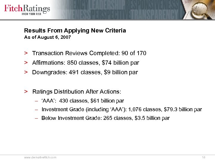 Results From Applying New Criteria As of August 6, 2007 > Transaction Reviews Completed: