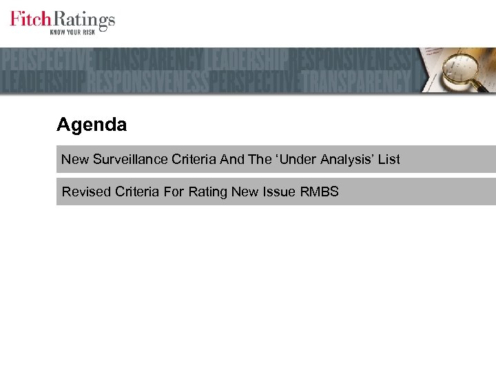 Agenda New Surveillance Criteria And The ‘Under Analysis’ List Revised Criteria For Rating New