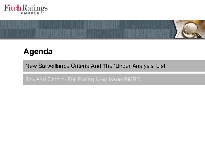 Agenda New Surveillance Criteria And The ‘Under Analysis’ List Revised Criteria For Rating New