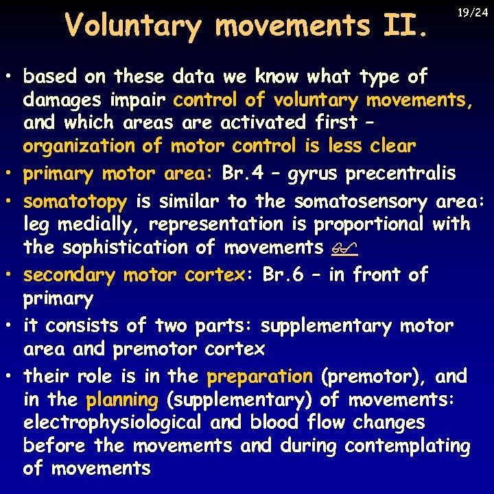 Voluntary movements II. 19/24 • based on these data we know what type of