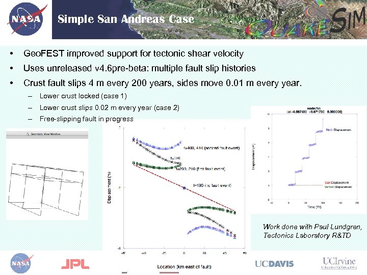 Simple San Andreas Case • Geo. FEST improved support for tectonic shear velocity •