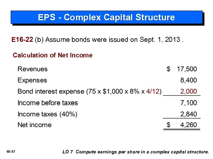 EPS - Complex Capital Structure E 16 -22 (b) Assume bonds were issued on