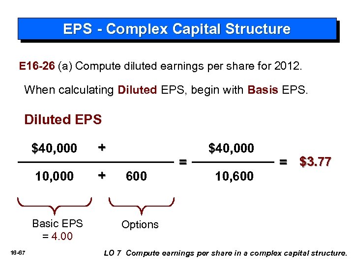 EPS - Complex Capital Structure E 16 -26 (a) Compute diluted earnings per share