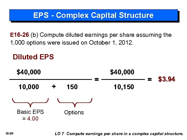 EPS - Complex Capital Structure E 16 -26 (b) Compute diluted earnings per share