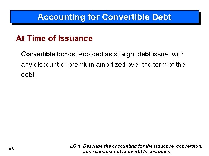 Accounting for Convertible Debt At Time of Issuance Convertible bonds recorded as straight debt
