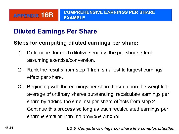 APPENDIX 16 B COMPREHENSIVE EARNINGS PER SHARE EXAMPLE Diluted Earnings Per Share Steps for
