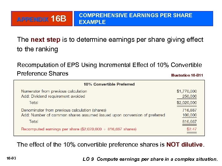 APPENDIX 16 B COMPREHENSIVE EARNINGS PER SHARE EXAMPLE The next step is to determine