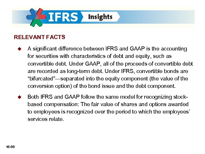 RELEVANT FACTS u u 16 -96 A significant difference between IFRS and GAAP is