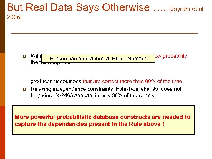 But Real Data Says Otherwise …. [Jayram et al, 2006] p p With Enron