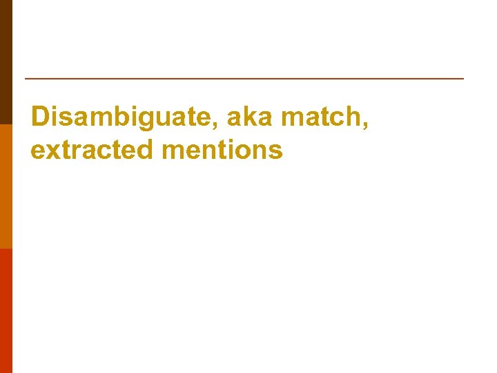 Disambiguate, aka match, extracted mentions 