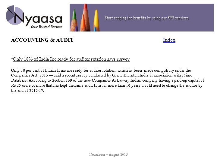 ACCOUNTING & AUDIT Index • Only 18% of India Inc ready for auditor rotation