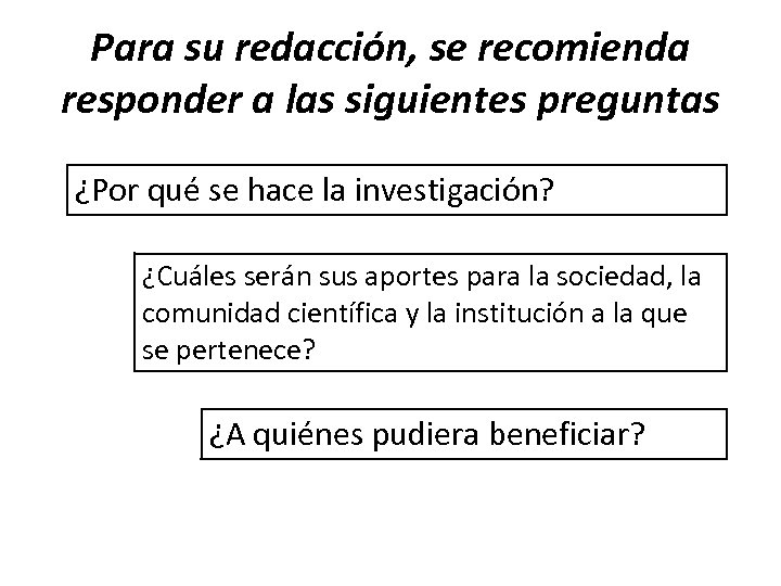 Para su redacción, se recomienda responder a las siguientes preguntas ¿Por qué se hace