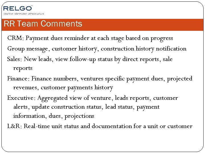 RR Team Comments CRM: Payment dues reminder at each stage based on progress Group