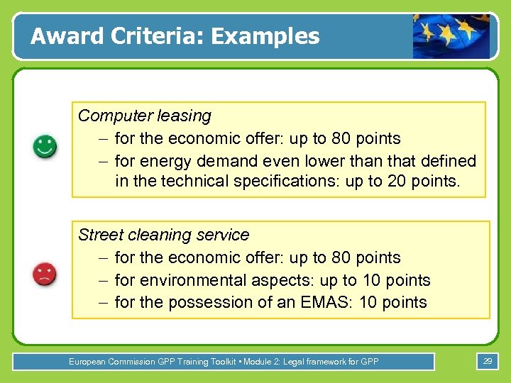 Award Criteria: Examples Computer leasing - for the economic offer: up to 80 points