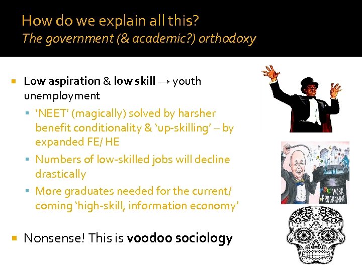 How do we explain all this? The government (& academic? ) orthodoxy Low aspiration