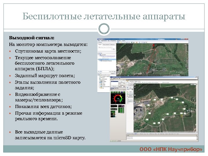 Беспилотные летательные аппараты Выходной сигнал: На монитор компьютера выводятся: Спутниковая карта местности; Текущее местоположение