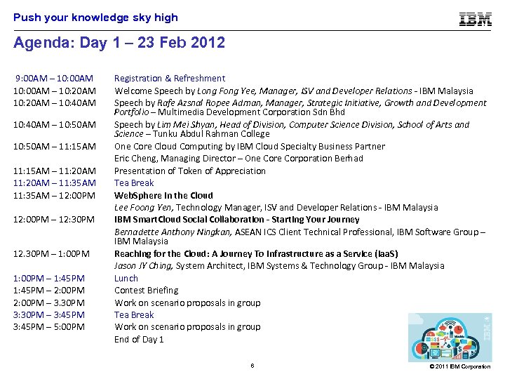 Push your knowledge sky high Agenda: Day 1 – 23 Feb 2012 9: 00