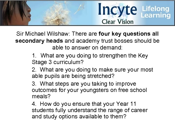 Sir Michael Wilshaw: There are four key questions all secondary heads and academy trust