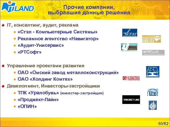 Прочие компании, выбравшие данные решения IT, консалтинг, аудит, реклама «Стэл - Компьютерные Системы» Рекламное
