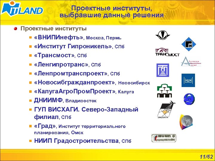 Проектные институты, выбравшие данные решения Проектные институты «ВНИПИнефть» , Москва, Пермь «Институт Гипроникель» ,