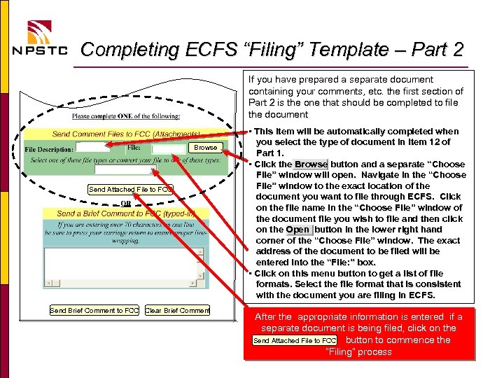 Completing ECFS “Filing” Template – Part 2 If you have prepared a separate document