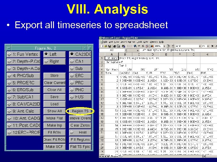 VIII. Analysis • Export all timeseries to spreadsheet 
