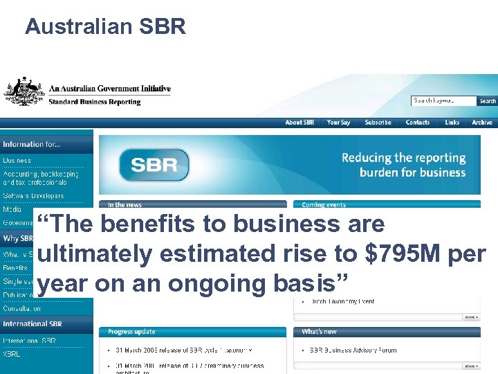 Australian SBR “The benefits to business are ultimately estimated rise to $795 M per