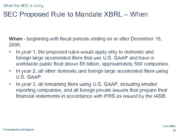 What the SEC is doing SEC Proposed Rule to Mandate XBRL – When -