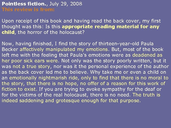 Pointless fiction. , July 29, 2008 This review is from: Upon receipt of this