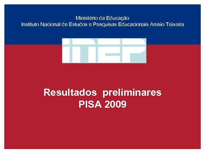 Ministério da Educação Instituto Nacional de Estudos e Pesquisas Educacionais Anísio Teixeira Resultados preliminares