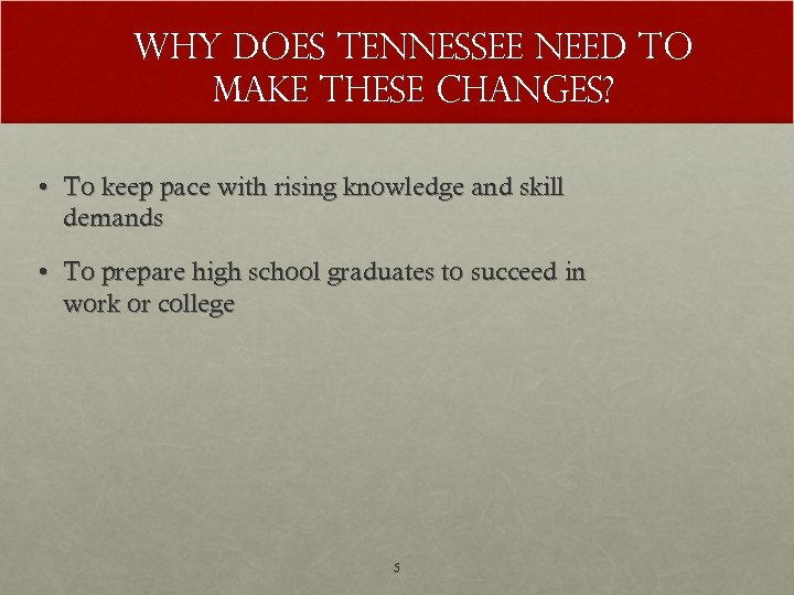 Why does Tennessee need to make these changes? • To keep pace with rising