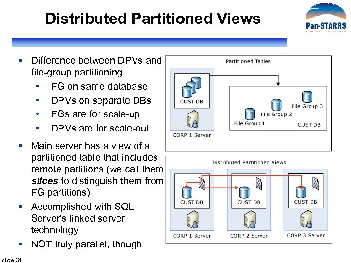 Distributed Partitioned Views § Difference between DPVs and file-group partitioning • FG on same