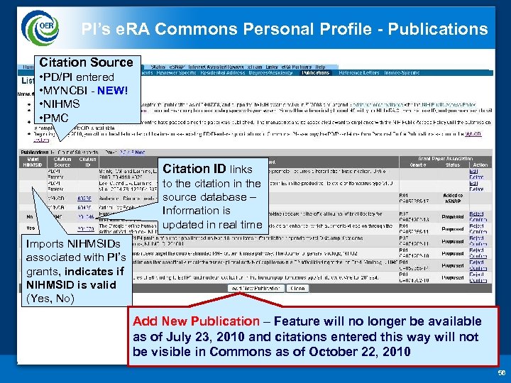PI’s e. RA Commons Personal Profile - Publications Citation Source • PD/PI entered •