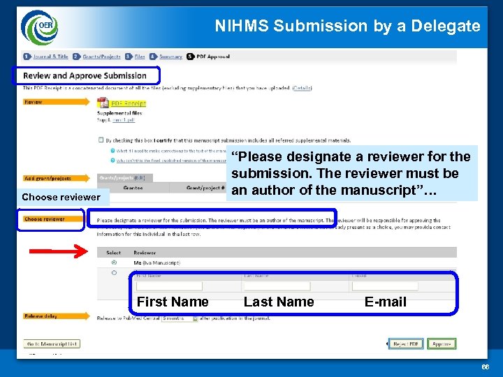 NIHMS Submission by a Delegate Choose reviewer “Please designate a reviewer for the submission.