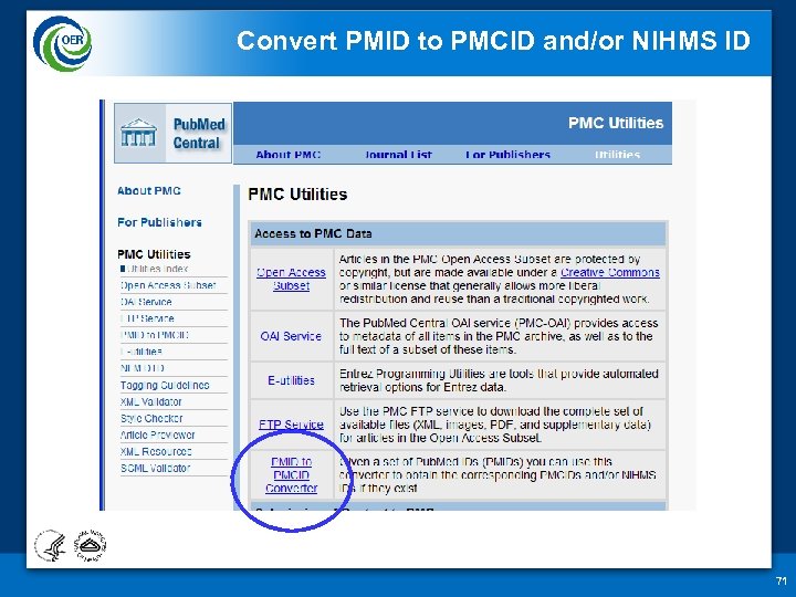 Convert PMID to PMCID and/or NIHMS ID 71 