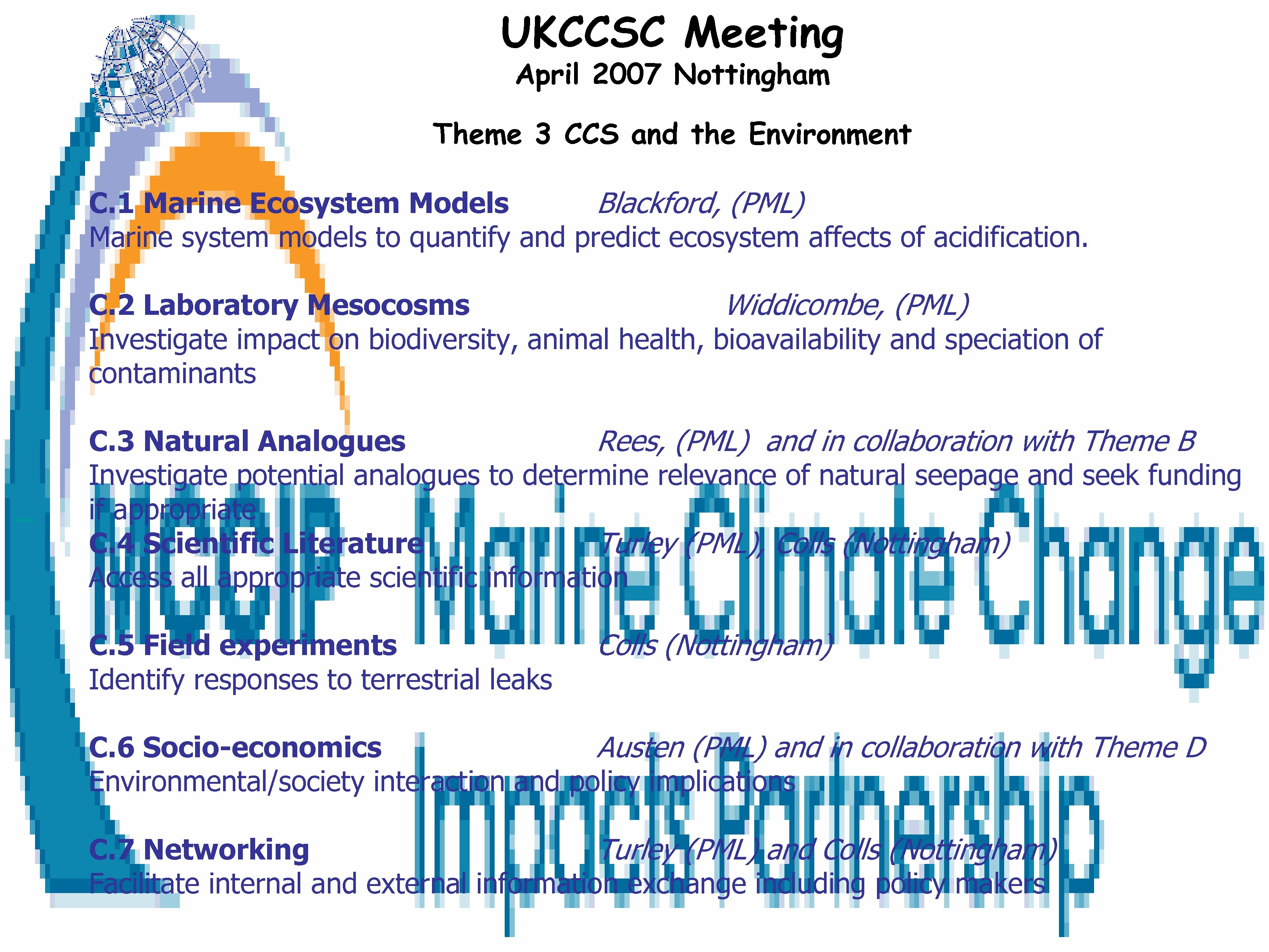 UKCCSC Meeting April 2007 Nottingham Theme 3 CCS and the Environment C. 1 Marine