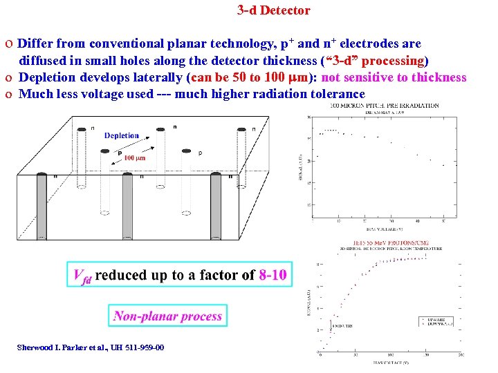 3 -d Detector o Differ from conventional planar technology, p+ and n+ electrodes are