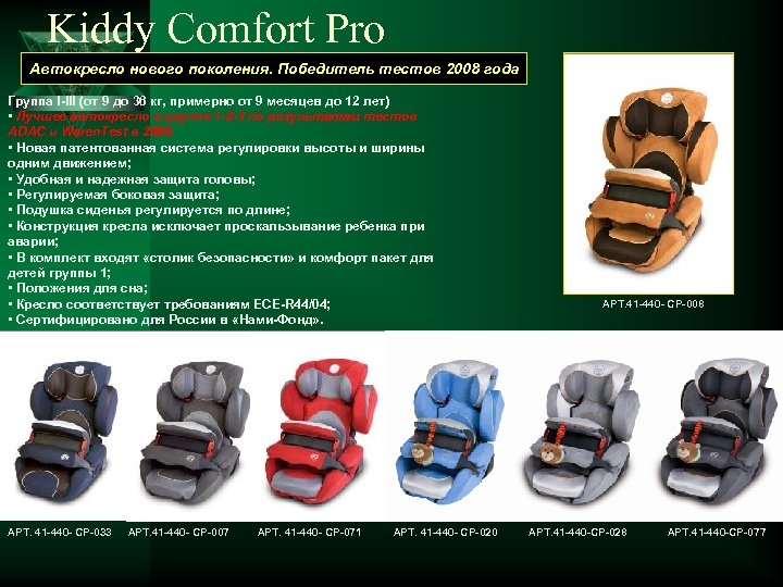 Kiddy Comfort Pro Автокресло нового поколения. Победитель тестов 2008 года Группа I-III (от 9