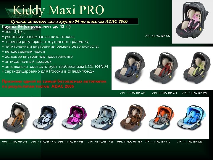 Kiddy Maxi PRO Лучшая автолюлька в группе 0+ по тестам ADAC 2006 Группа 0+