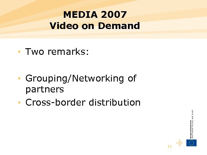 MEDIA 2007 Video on Demand • Two remarks: • Grouping/Networking of partners • Cross-border