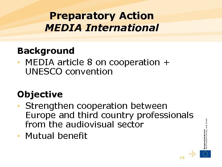 Preparatory Action MEDIA International Background • MEDIA article 8 on cooperation + UNESCO convention