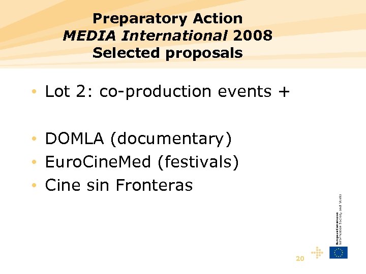 Preparatory Action MEDIA International 2008 Selected proposals • Lot 2: co-production events + •