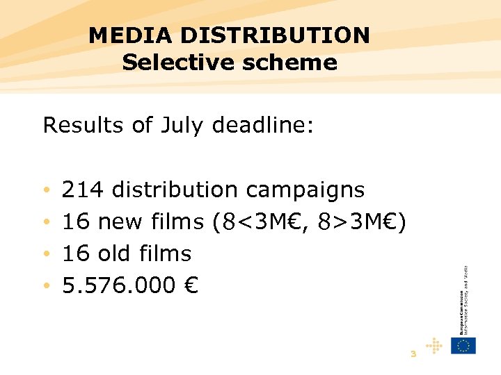 MEDIA DISTRIBUTION Selective scheme Results of July deadline: • • 214 distribution campaigns 16