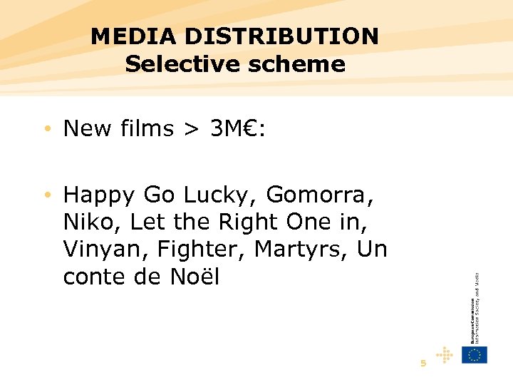 MEDIA DISTRIBUTION Selective scheme • New films > 3 M€: • Happy Go Lucky,