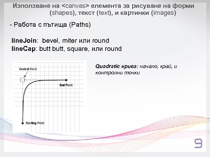 Използване на <canvas> елемента за рисуване на форми (shapes), текст (text), и картинки (images)