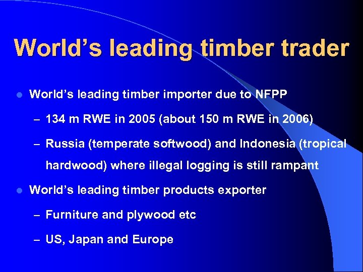 World’s leading timber trader l World’s leading timber importer due to NFPP – 134